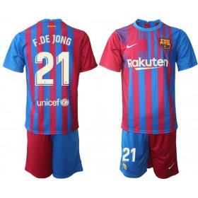 Koszulka FC Barcelona Frenkie de Jong 21 Dziecięcy Domowe Stroje Piłkarskie 2021/22 Krótki Rękaw